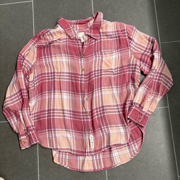 Lucky Brand Pink Cloud Plaid Boyfriend Button Up Flannel Shirt - Picture 6 of 6